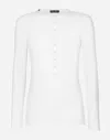 Dolce & Gabbana Fine-rib Cotton Granddad-neck T-shirt In White