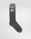 Dolce & Gabbana Fine-rib Cotton Socks With Logo In Grey