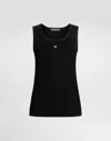 Dolce & Gabbana Fine-rib Jersey Tank Top With Dg Logo Pin In Black