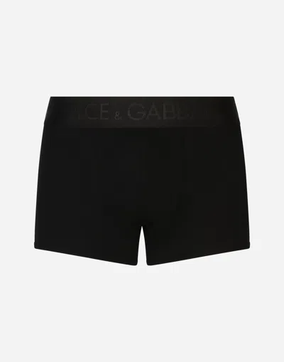Dolce & Gabbana Fine-rib Regular Cotton Boxers In Black