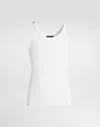 Dolce & Gabbana Classic Fit Cotton Blend Tank Top With Ribbed Texture In White