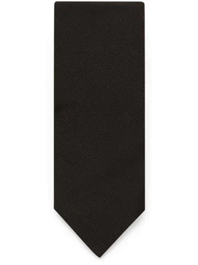 Dolce & Gabbana Fine-ribbed Silk Tie In Black