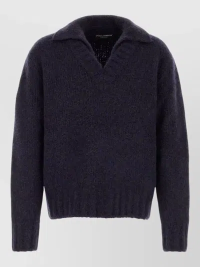 Dolce & Gabbana Paint-effect Wool-blend Knit Sweater With Fine Rasato Finish In Blue