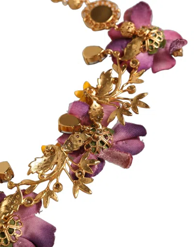 Dolce & Gabbana Fiori Flowers Crystal Brass Mix Necklace In Multi