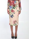 Dolce & Gabbana Printed Stretch Satin Skirt In Pink