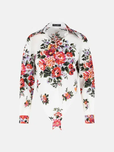 Dolce & Gabbana 'fiori' White Cotton Shirt In Multi