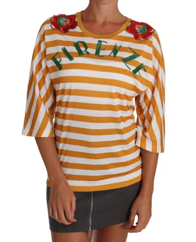 Dolce & Gabbana Firenze Sequined Blouse In Orange And White