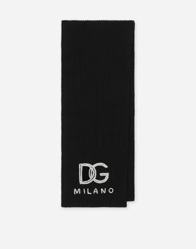 Dolce & Gabbana Cashmere Scarf Ribbed Edge In Black