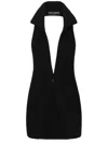 Dolce & Gabbana Ribbed Sleeveless V-neck Midi Jacket In Black