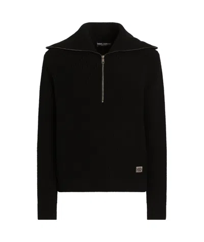 DOLCE & GABBANA DOLCE  GABBANA LOGO TAG HALF-ZIPPED CARDIGAN