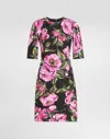 Dolce & Gabbana Black Floral Cotton Dress With Peonies In Print