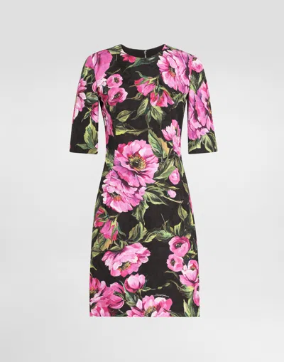 DOLCE & GABBANA FIT-AND-FLARE MIDI DRESS IN PEONY-PRINT COTTON