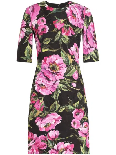 Dolce & Gabbana Multicolor Fit-and-flare Midi Dress In Black