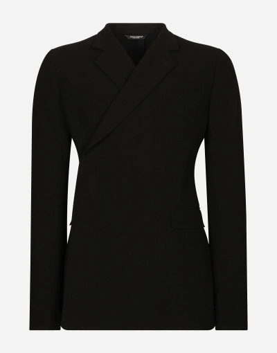 Dolce & Gabbana Fitted Double-breasted Stretch Wool Jacket In Black