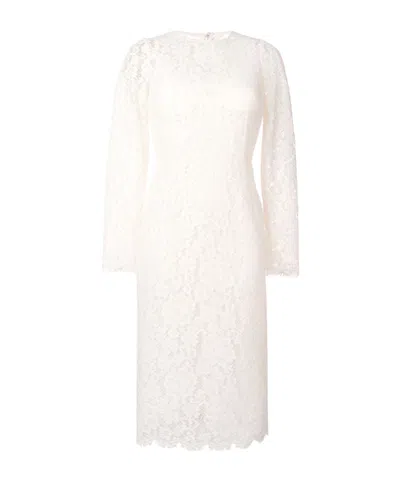Dolce & Gabbana Lace Long Sleeve Midi Dress In White