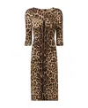 Dolce & Gabbana Leopard-print Calf-length Cady Dress In Black