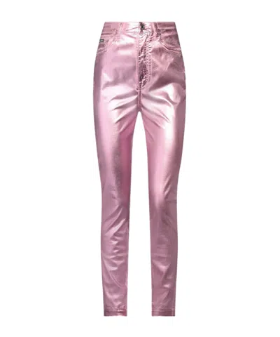 Dolce & Gabbana Fitted Metallic Pants In Pink