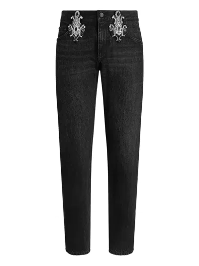 Dolce & Gabbana Five-pocket Embellished Jeans In Black