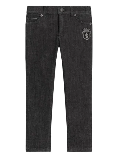 Dolce & Gabbana Kids' Five-pocket Embroidered Jeans In Gray