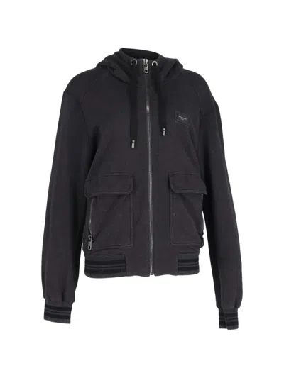 Pre-owned Dolce & Gabbana Flap-pocket Zip-up Hoodie In Gray