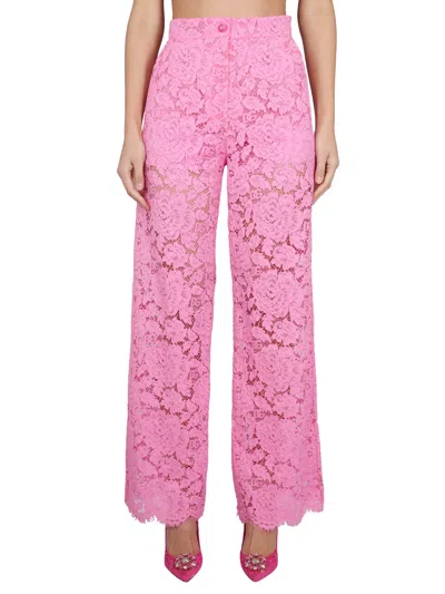 Dolce & Gabbana 高腰蕾丝阔腿裤 In Pink