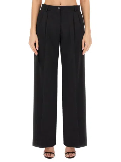 Dolce & Gabbana Woolen Palazzo Pants With Turn-ups In Black