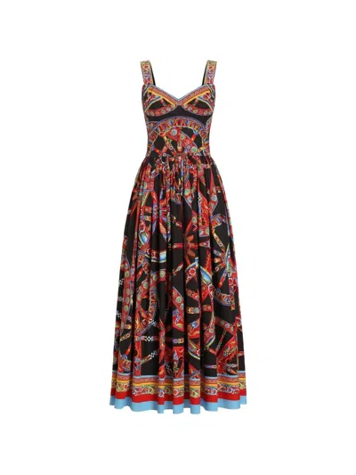 Dolce & Gabbana Flared Dress With Carretto Print In Black