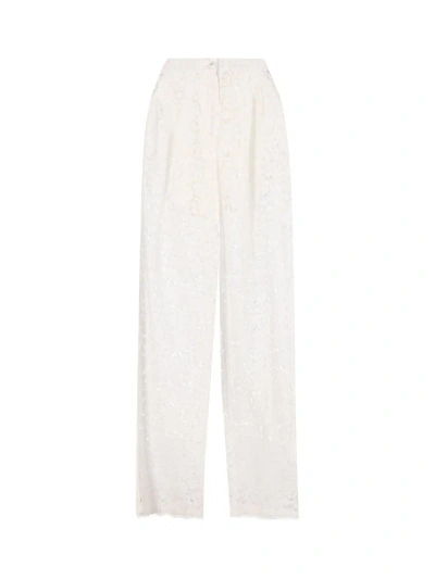 Dolce & Gabbana Flared Floral Cordonetto Lace Pants In White