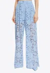 Dolce & Gabbana Flared Floral Lace Pants In Light Blue