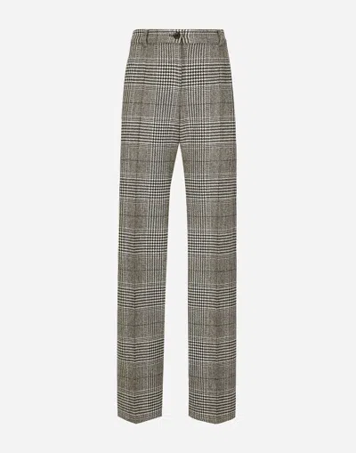 DOLCE & GABBANA FLARED GLEN PLAID PANTS