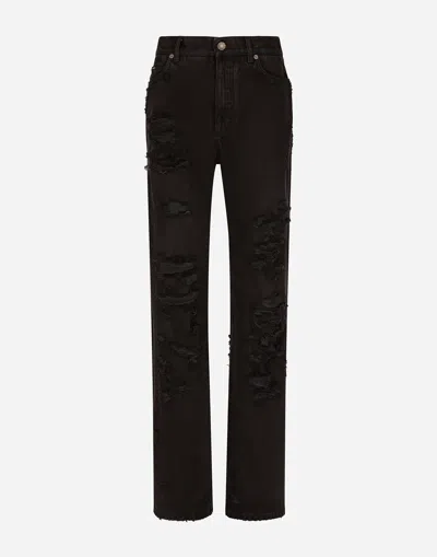 Dolce & Gabbana Flared Jeans With Ripped Details In Multicolor