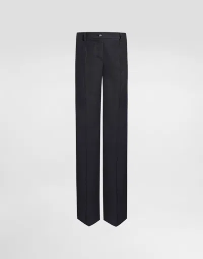 Dolce & Gabbana Flared Woolen Pants In Melange Grigio