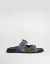 Dolce & Gabbana Flat Denim Slippers With Embroidery In Blue