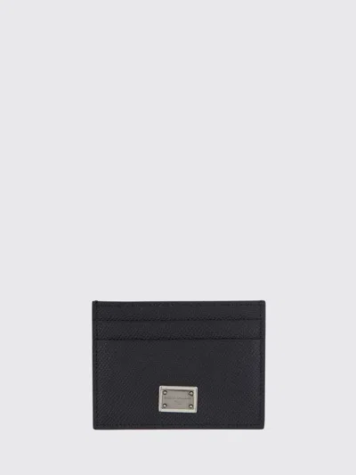 Dolce & Gabbana Flat Grained Calf Leather Card Holder With Logo In Purple