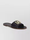 Dolce & Gabbana Flat Leather Slide Sandals With Front Embellishment In Black