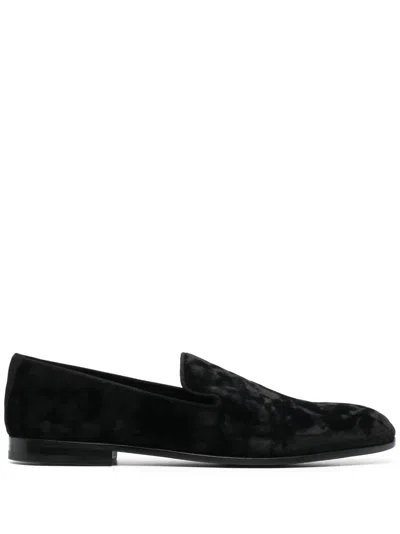Dolce & Gabbana Round Toe Suede Loafers With Rubber Sole In Black