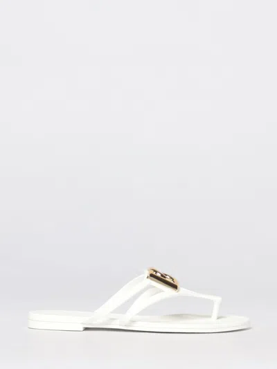 Dolce & Gabbana White Thong Sandals With Logo Plaque On The Front In Rubber Woman In Multi