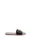 Dolce & Gabbana Flat Leather Slide Sandals With Front Embellishment In Black