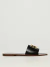 Dolce & Gabbana Flat Leather Slide Sandals With Front Embellishment In Black