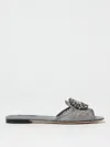 Dolce & Gabbana Lace Crystal Ornament Slide Sandals In Grey