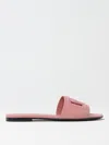 Dolce & Gabbana Women's Flat Slipper In Pink Calfskin With Embossed Dg Logo In Pink
