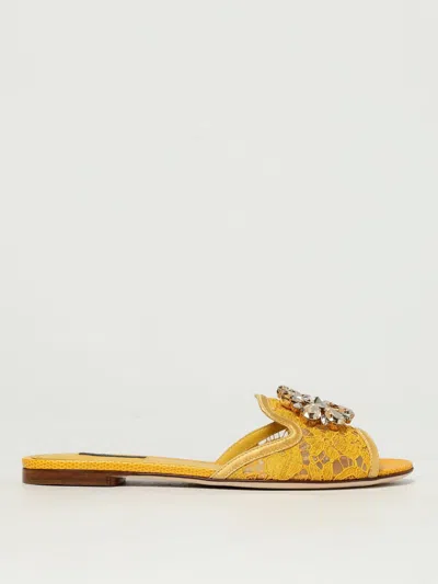 Dolce & Gabbana Lace Slip-ons With Crystals In Yellow