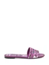 Dolce & Gabbana Violet Sandals With Logo Embroidery On The Front And All-over Majolica Motif In Cotton Blend Woman