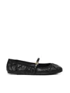Dolce & Gabbana Black Ballerinas With Metallic Logo And Strap In Leather Woman