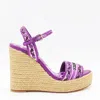 Dolce & Gabbana Violet Wedges With Logo Embroidery On The Front And All-over Majolica Motif In Cotton Blend Woman In Purple