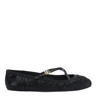 Dolce & Gabbana Logo-buckle Ballet Flats In Black