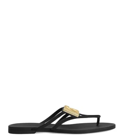 Dolce & Gabbana Black Thong Sandals With Logo Plaque On The Front In Rubber Woman