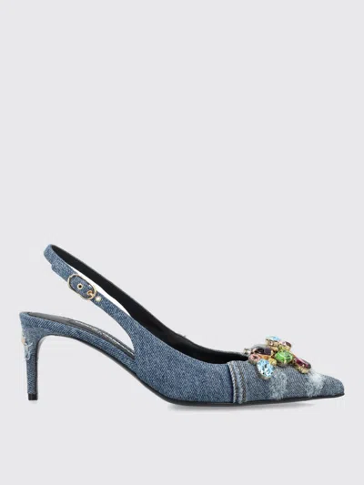 Dolce & Gabbana Sling Back Patchwork With Gemstone In Blue