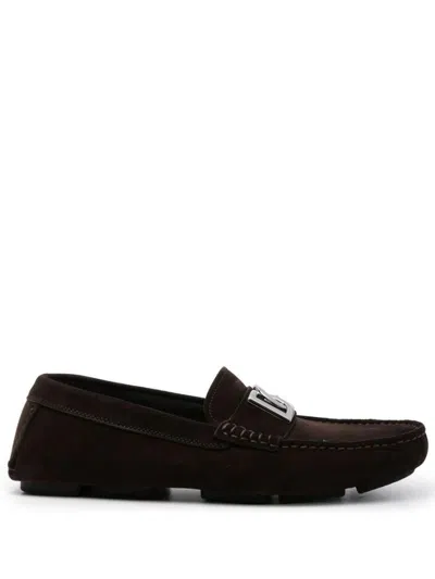 Dolce & Gabbana Logo-plaque Suede Loafers In Ebony