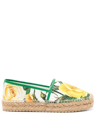 Dolce & Gabbana `flower Power` Print Wedge Espadrilles In Multicolor